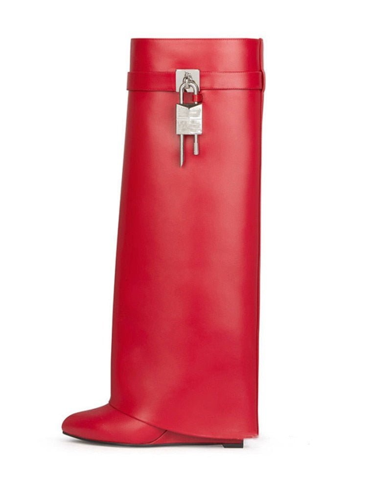 Bota Couro Cano Alto Anabela