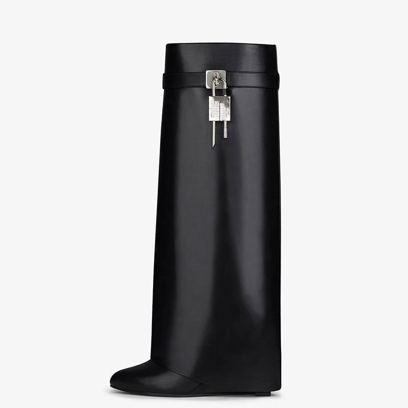 Bota Couro Cano Alto Anabela