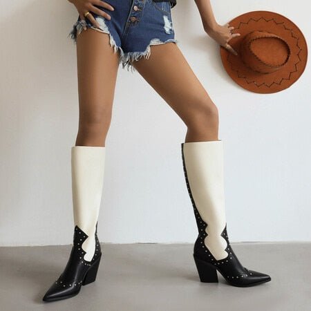 Bota Cowboy Cano Alto Preta e Branca