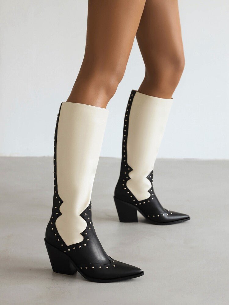 Bota Cowboy Cano Alto Preta e Branca
